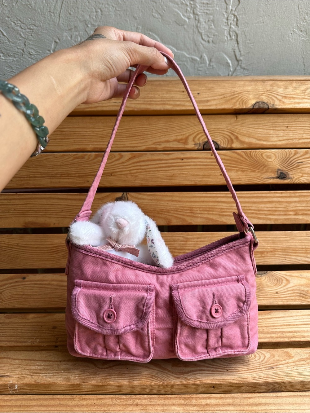 Vintage Y2K Old Navy Pink Small Shoulder Bag with Front Button Pockets